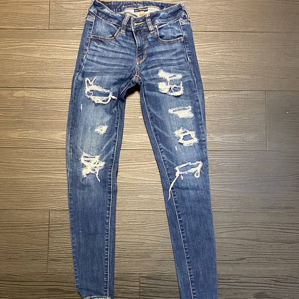 American Eagle Outfitters Ripped Blue Skinny Jeans